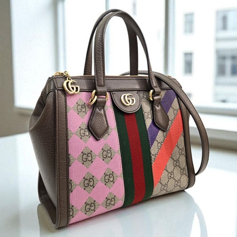 Gucci GG Supreme Equestrian Web Small Ophidia Tote Bag Multicolor Crossbody Bag - Picture 5 of 14